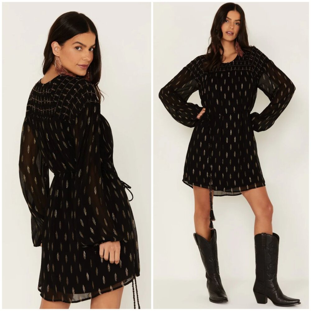 Idyllwind Jolly Metallic Clip Dot Dress Beaded Western Cowgirl Boho size L